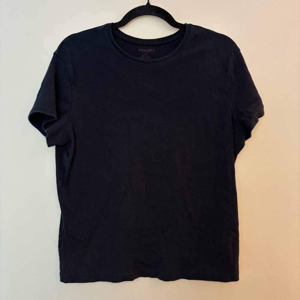 Sonoma Life + Style Women’s Black Blue Cotton Crew Neck T-Shirt Size XL